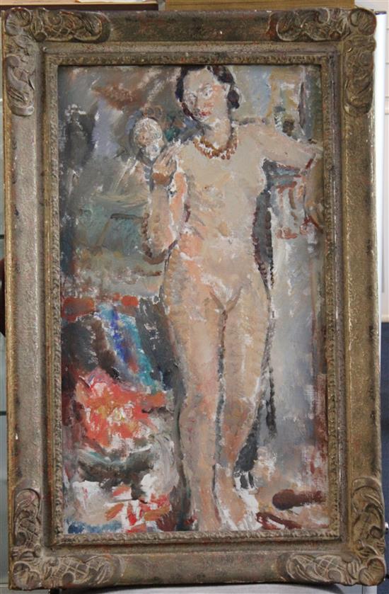 Dame Ethel Walker (1861-1951) Interior with standing female nude, 24 x 14in.